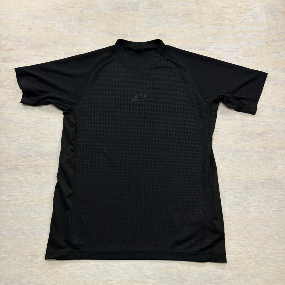 Oakley Shirt Hydrolix Performance Fit Large Grid Pattern Black Mens